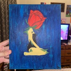 Abstract Rose Art Canvas - Red and Blue